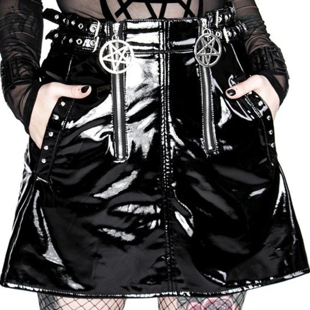 Gothic DOUBLE PENTAGRAM VINYL Mini Skirt | Restyle | NWOT
